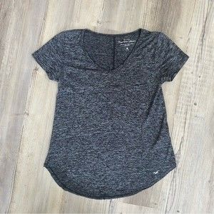 Hollister Must Have Collection soft knit short sleeve top raw edge size XS black